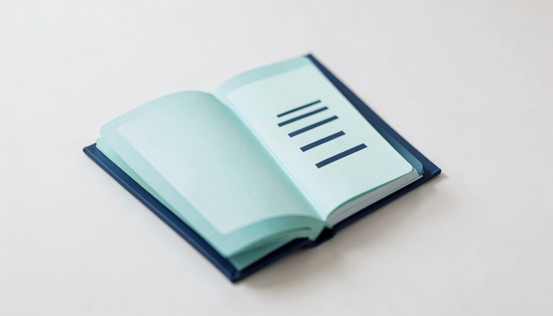 An open book or document icon rendered in soft teal and navy tones on a light surface, evoking knowledge sharing and research.